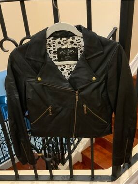 Black real Leather Cropped Moto Jacket